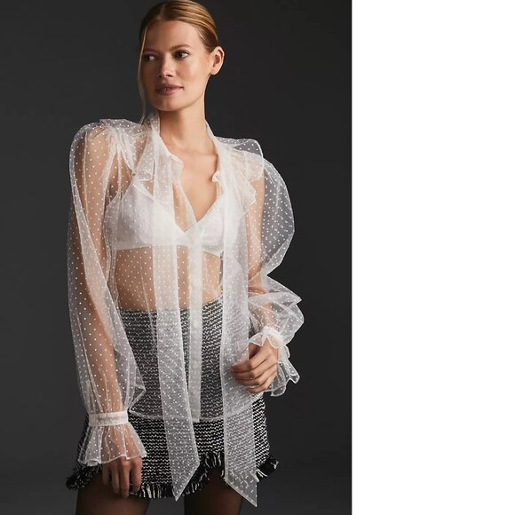 anthropologie DOLAN Sheer Tie-Neck Blouse size S new nwt - Picture 1 of 5
